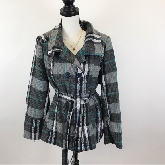 Wet Seal Jackets & Blazers - NWT Wet seal black /gray /green plaid Pea coat XL